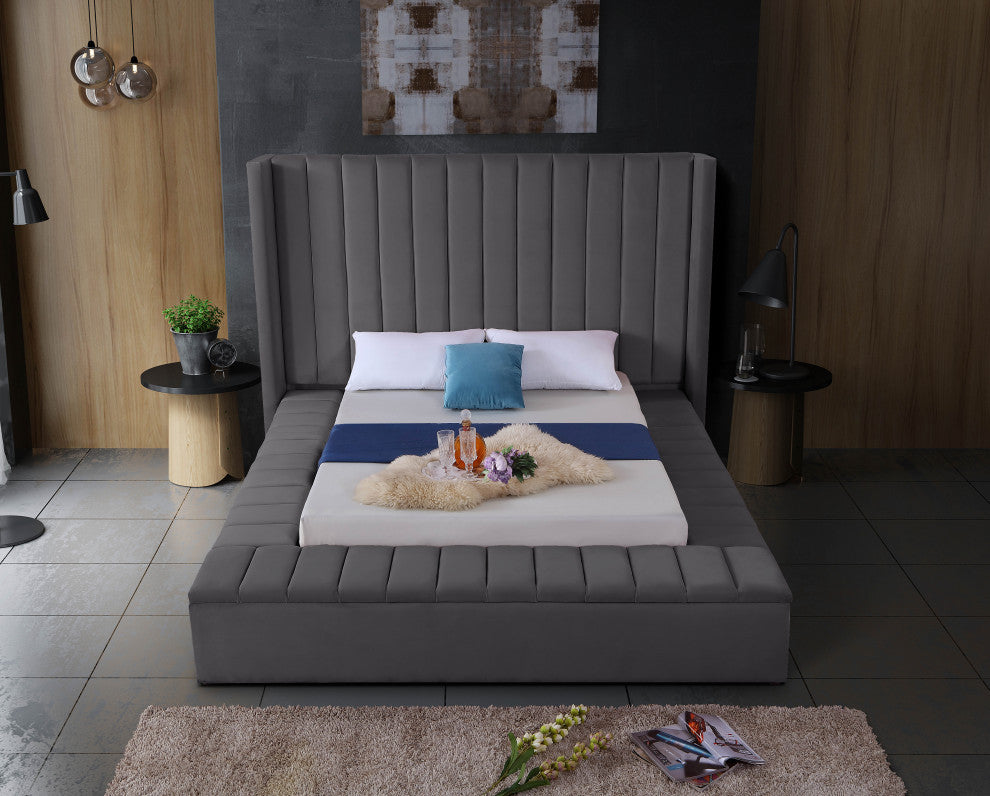 Kiki Velvet Bed, Gray, King