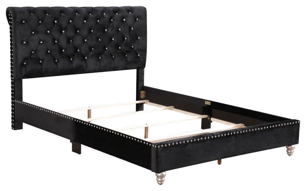 Princeton Tufted Upholstered Suede Bed, Black, King