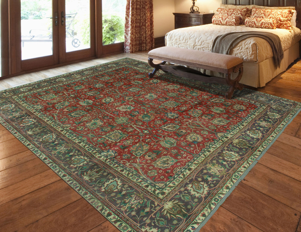 Fine Vintage Distressed Una Red/Navy Rug, 9'5x12'4
