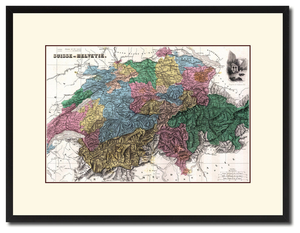Switzerland Vintage Antique Map Wall Art, 16"x21"