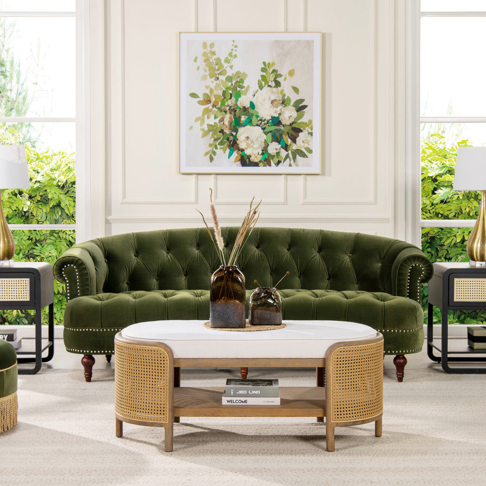La Rosa Victorian Chesterfield Tufted Sofa, Olive Green Performance Velvet