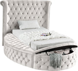Luxus Button Tufted Velvet Round Bed, Cream, Twin