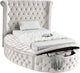 Luxus Button Tufted Velvet Round Bed, Cream, Twin