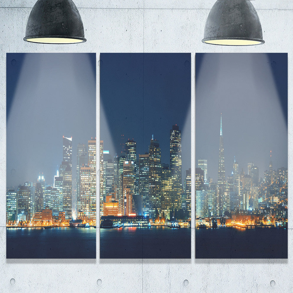"San Francisco Skyline at Night" Metal Wall Art, 3 Panels, 36"x28"