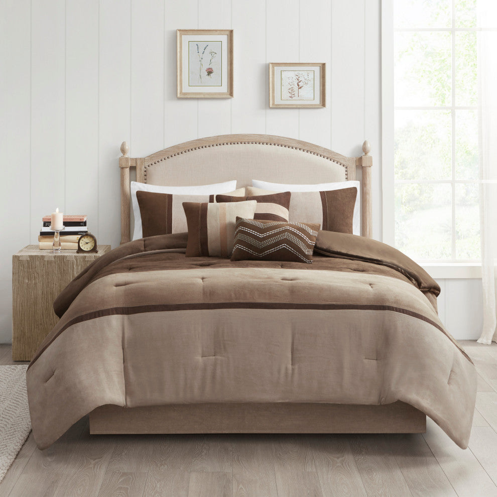 Madison Park Palisades Palizzate Suede 7-Piece Comforter Set, Brown, Cal King