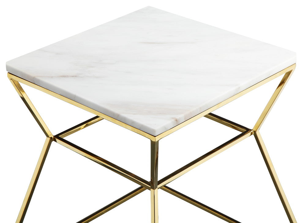Gold Geo Marble Top Side Table, White