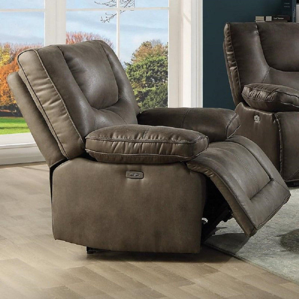 Gray Leather-Aire Power Motion Recliner With USB Port