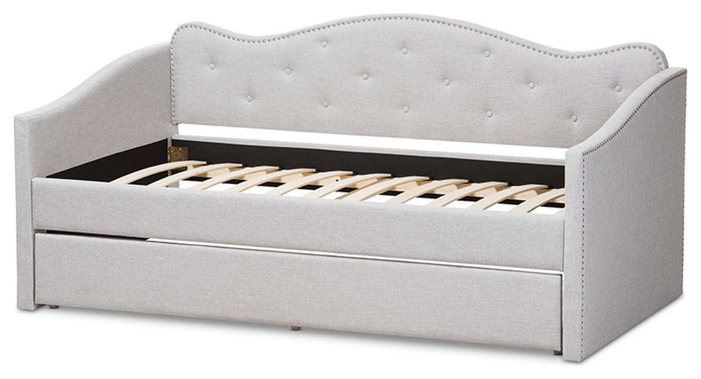 Helena Fabric Daybed With Trundle, Grayish Beige