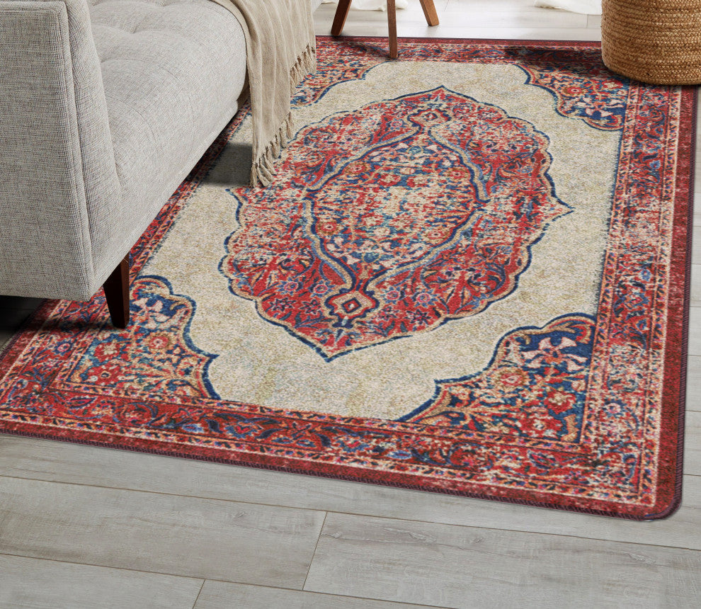 Jules + Cole Camilla Premium Area Rug | Traditional/Persian/Boho, Red, Indoor, Fall Harvest, 4'x5' Rectangle