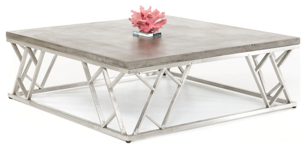 HomeRoots 13" Concrete and Steel Coffee Table