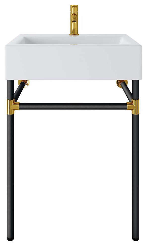 Redeem 24" Wall-Mount Black Stainless Steel Bathroom Vanity, Black White