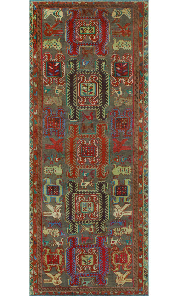 Fine Vintage Distressed Kian Gray/Rust Runner, 3'10x9'11