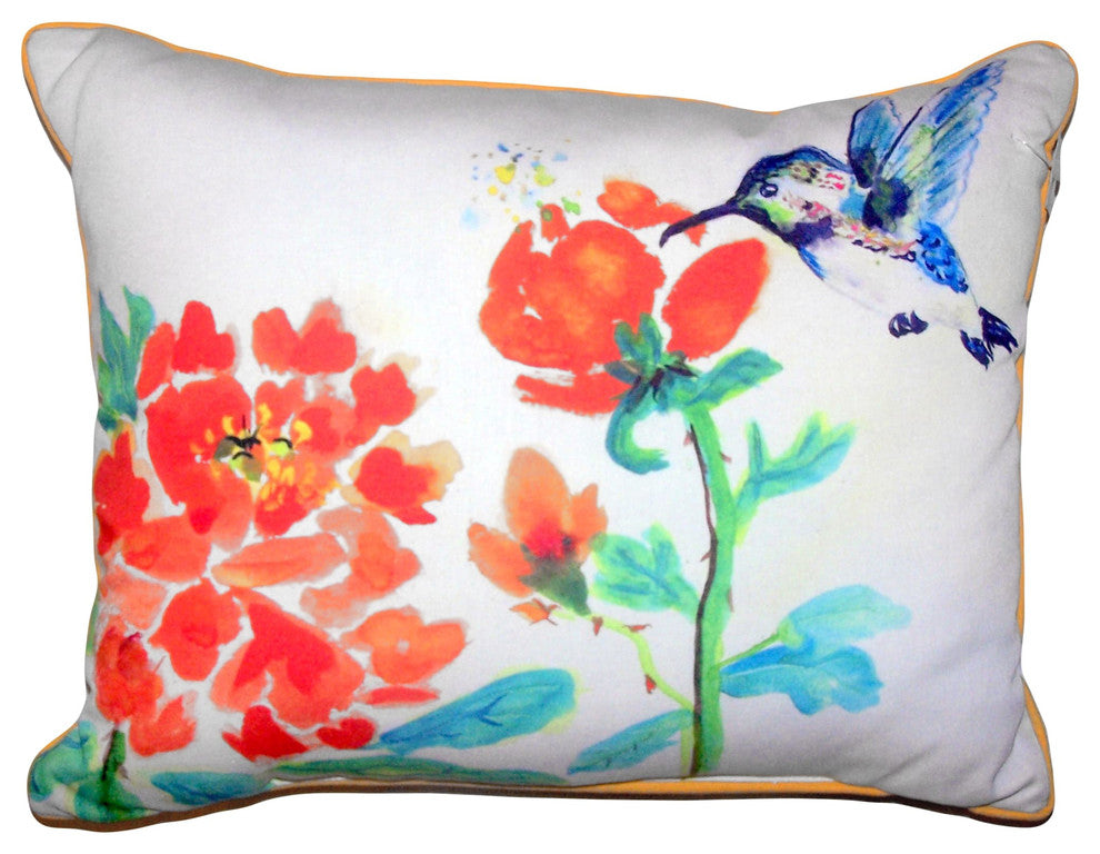 Hummingbird & Red Flower Large Indoor/Outdoor Pillow 16x20