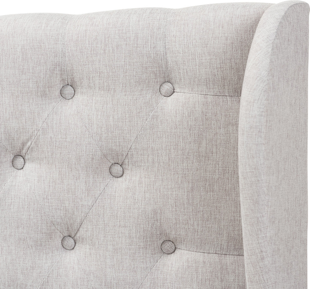 Cadence Modern Grayish Beige Fabric Button-Tufted King Size Winged Headboard
