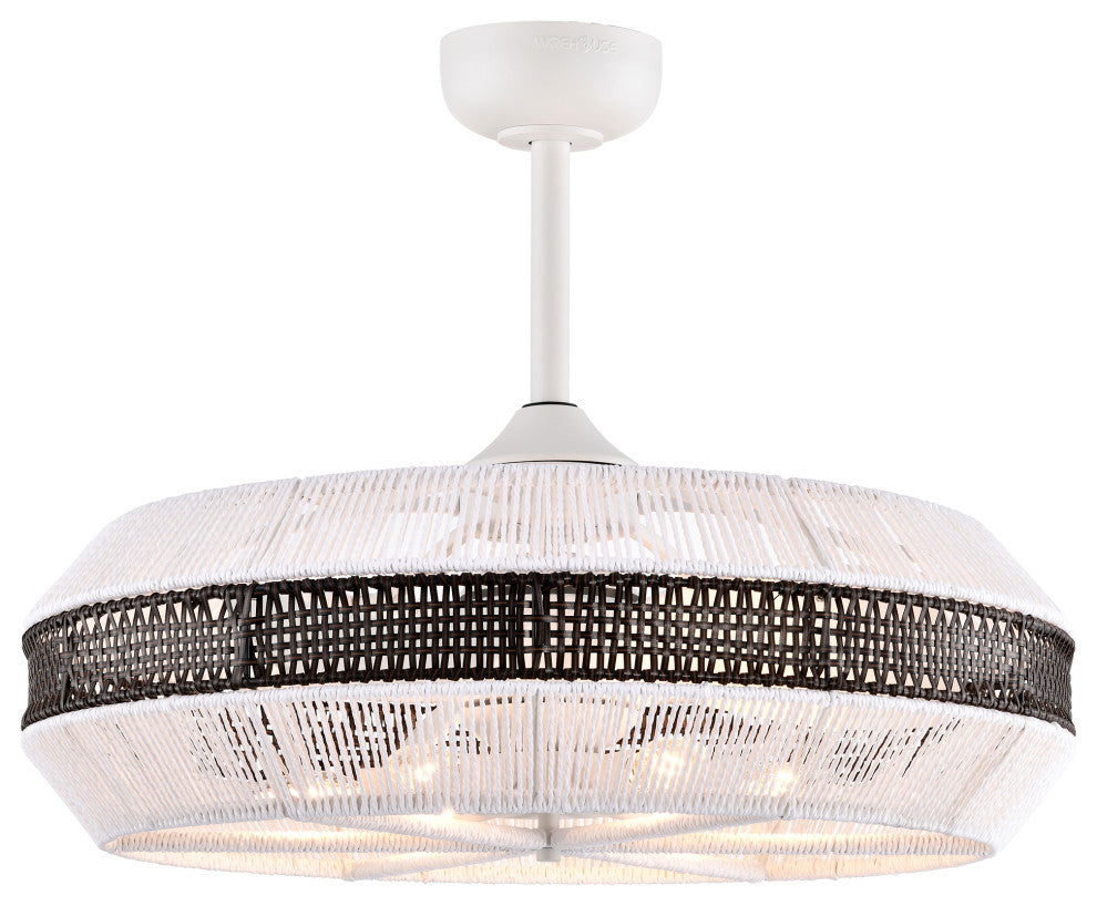 Kauman 27" 6-Light Indoor Gloss White and Black Rattan Ceiling Fan