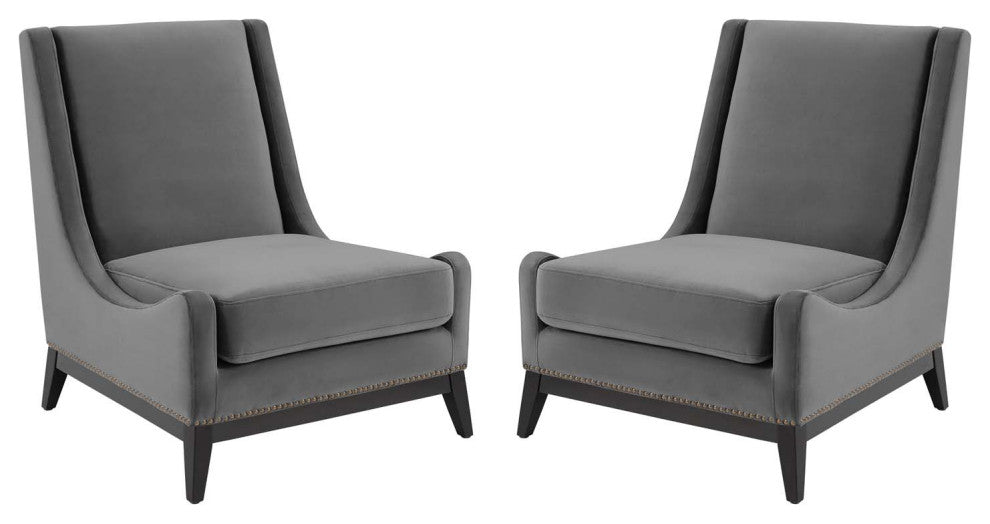 Confident Lounge Chair Upholstered Performance Velvet Set of 2-Gray