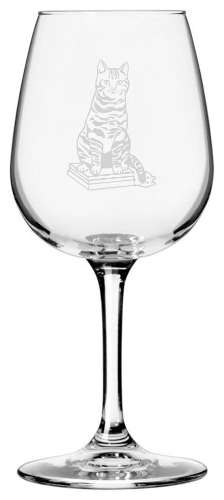 Tabby, Sitting Cat Themed Etched All Purpose 12.75oz. Libbey Wine Glass