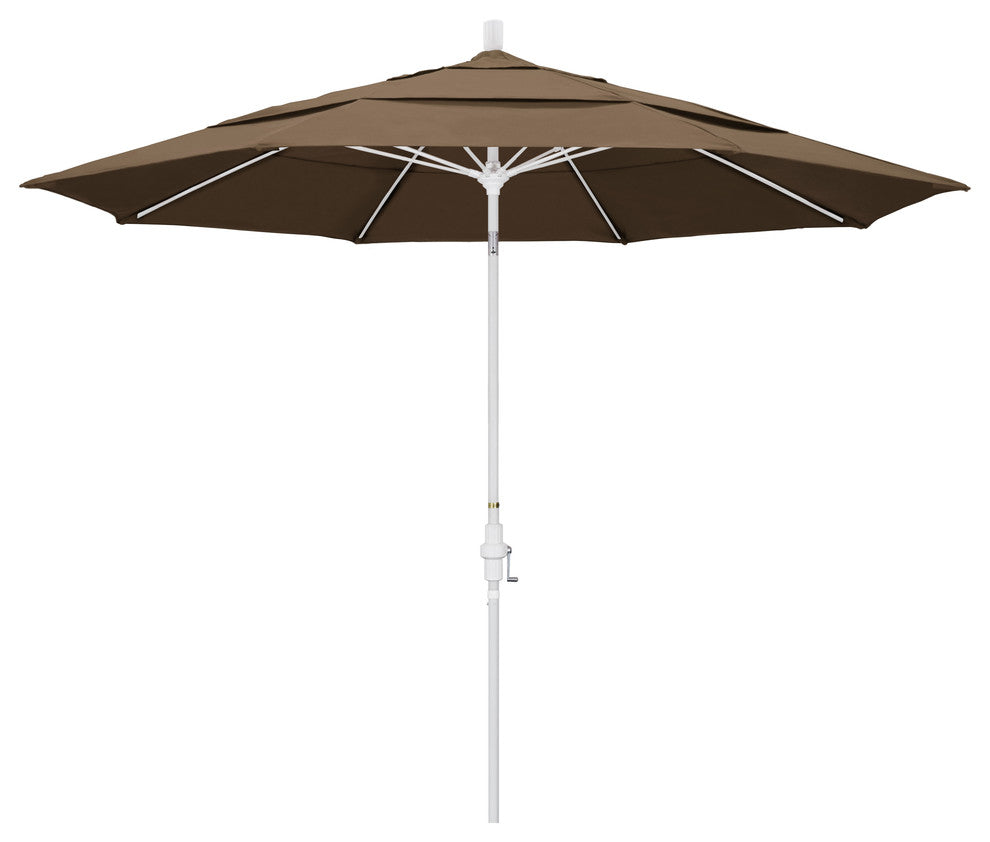 11' Matted White Collar Tilt Lift Fiberglass Rib Aluminum Umbrella, Sunbrella, Cocoa