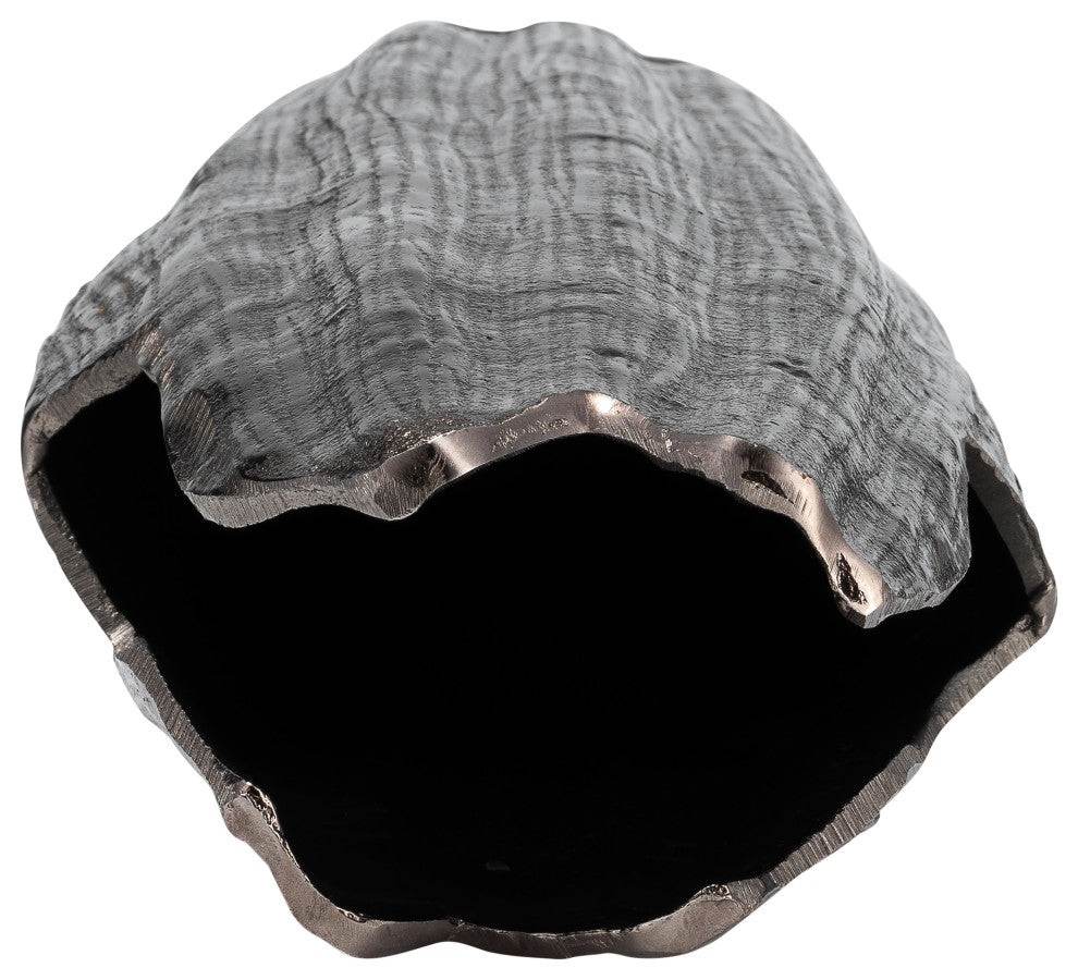 Metal, 20"H, Abstract Ridged Vase, Black Nickel