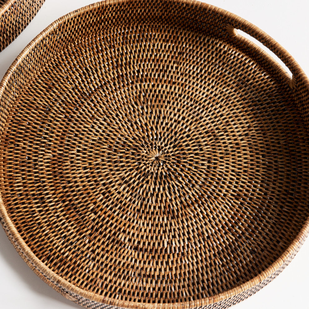 Burma Rattan Round Ottoman Trays, Small