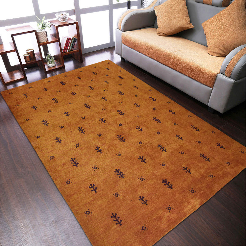 HAND KNOTTED LOOM SILK ECO-FRIENDLY RUG-9'x12',Rectangle,Orange Brown,Contempora