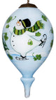 Ice Skating Shamrock Snowman Hand Painted Mouth Blown Glass Ornament