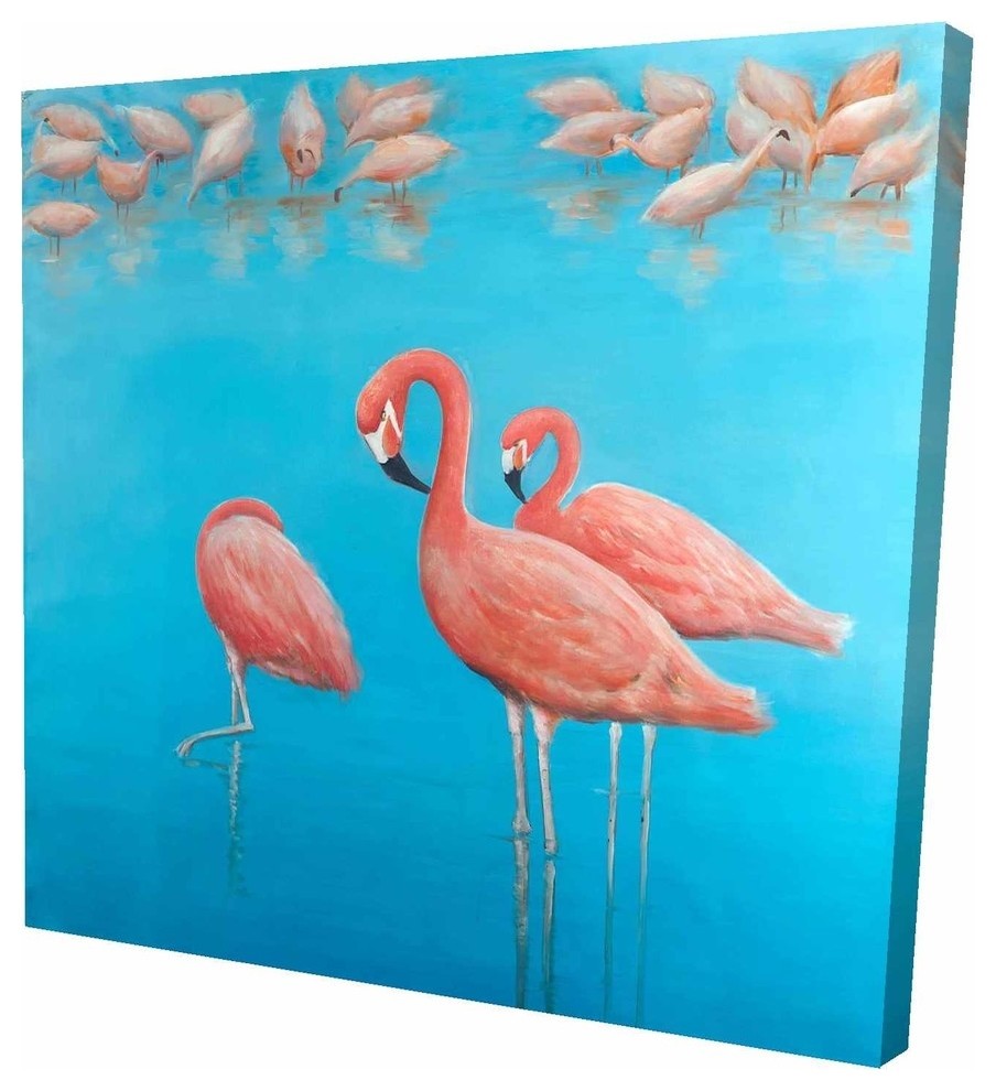 Group of Flamingos, Fine Art Gallery Wrapped Canvas, 24"x24"