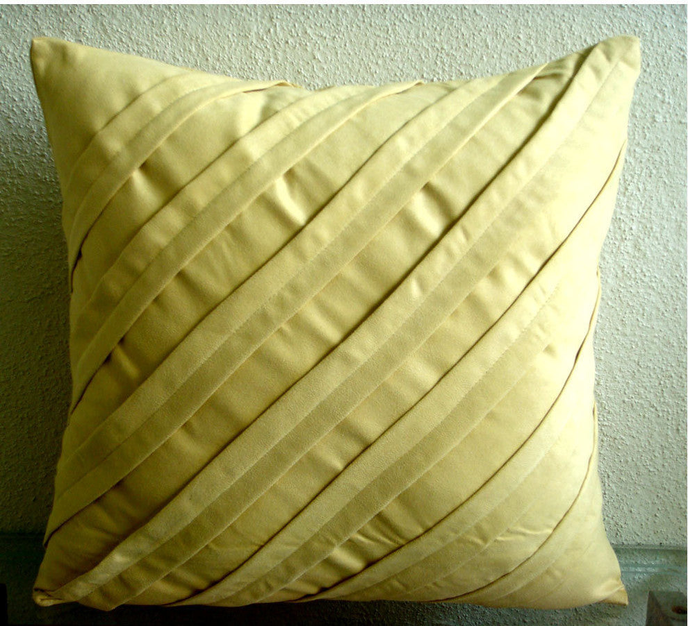 Yellow Faux Suede Fabric Pillow Covers 14"x14" - Contemporary Maple Butter