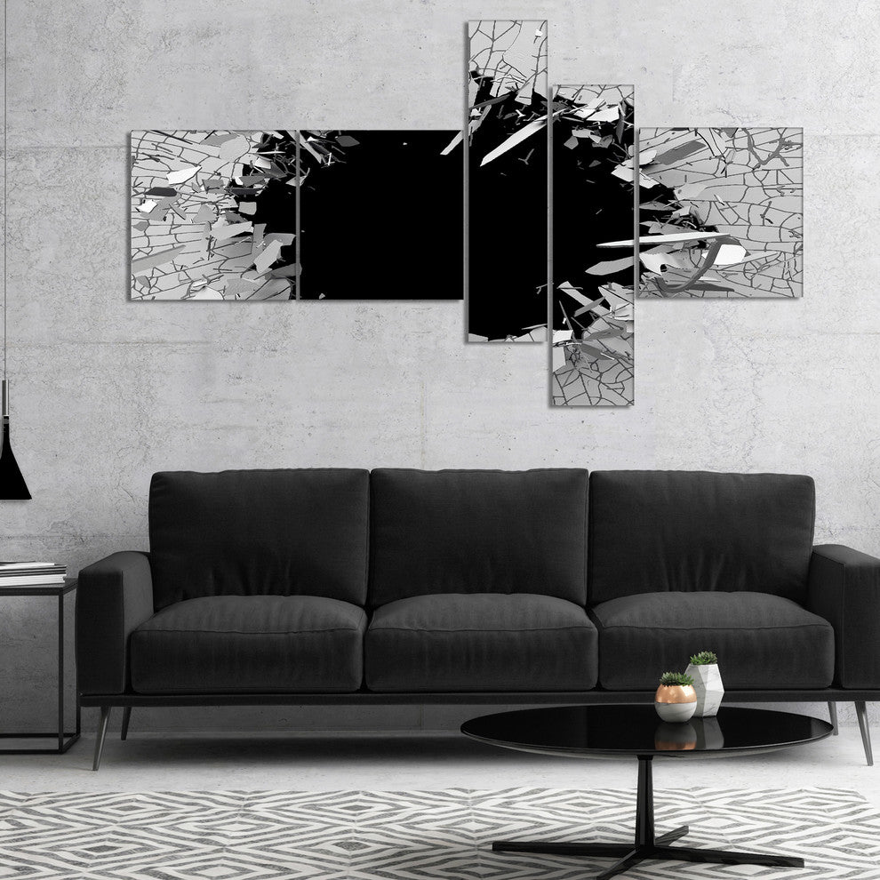 Abstract Broken Wall 3D Design, Abstract Canvas Wall Art, 60"x32", 5 panels