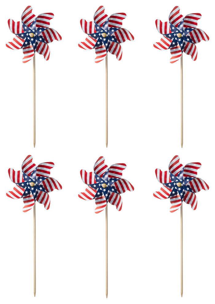 24"H Set of 6 Plastic Patriotic Windmills