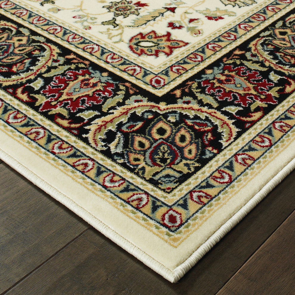 Karaman Traditional Ivory/ Black Area Rug, 9'10"x12'10"