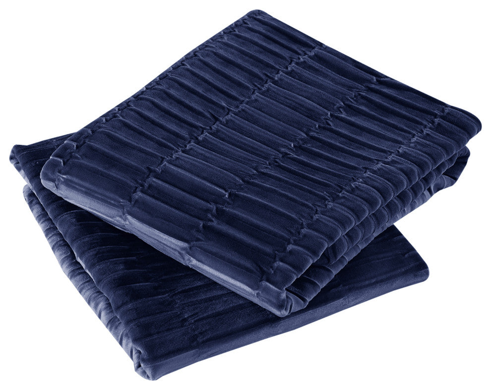 Pleated Velvet Pillow Covers, Set of 2, Blue, 14"x26"