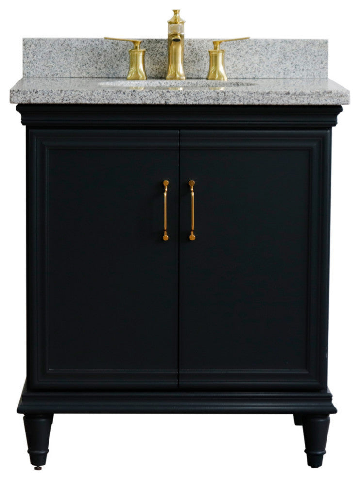 31" Single Vanity, Dark Gray Finish With Gray Granite And Oval Sink
