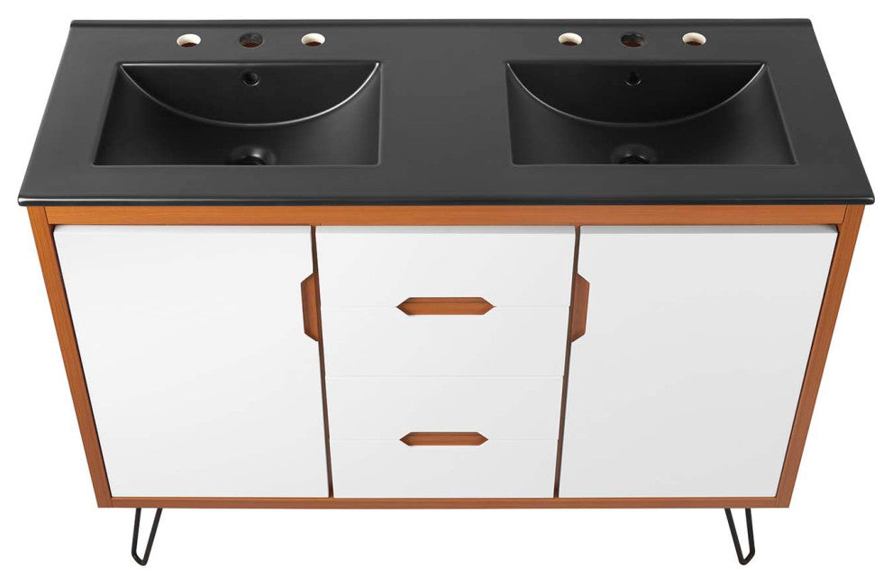 Energize 48" Double Sink Bathroom Vanity, Cherry White Black