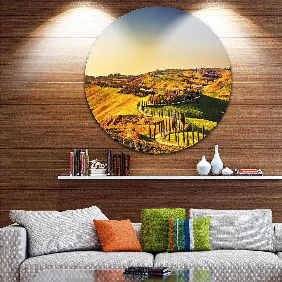 Crete Senesi Rural Landscape Tuscany, Landscape Disc Metal Artwork, 11"