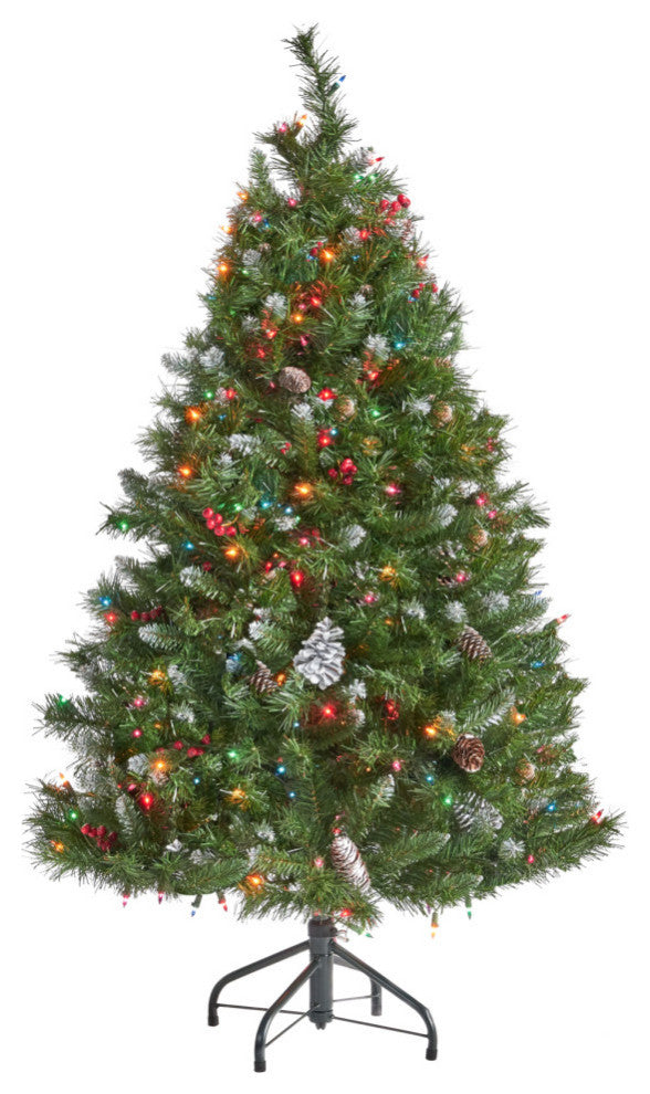 4.5' Mixed Spruce Artificial Christmas Tree, Pre-Lit Multi-Colored