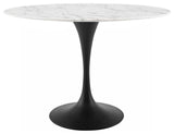 Black White Lippa 48" Oval Artificial Marble Dining Table