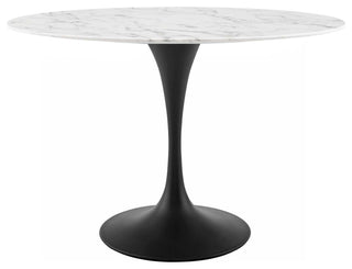 Black White Lippa 48" Oval Artificial Marble Dining Table