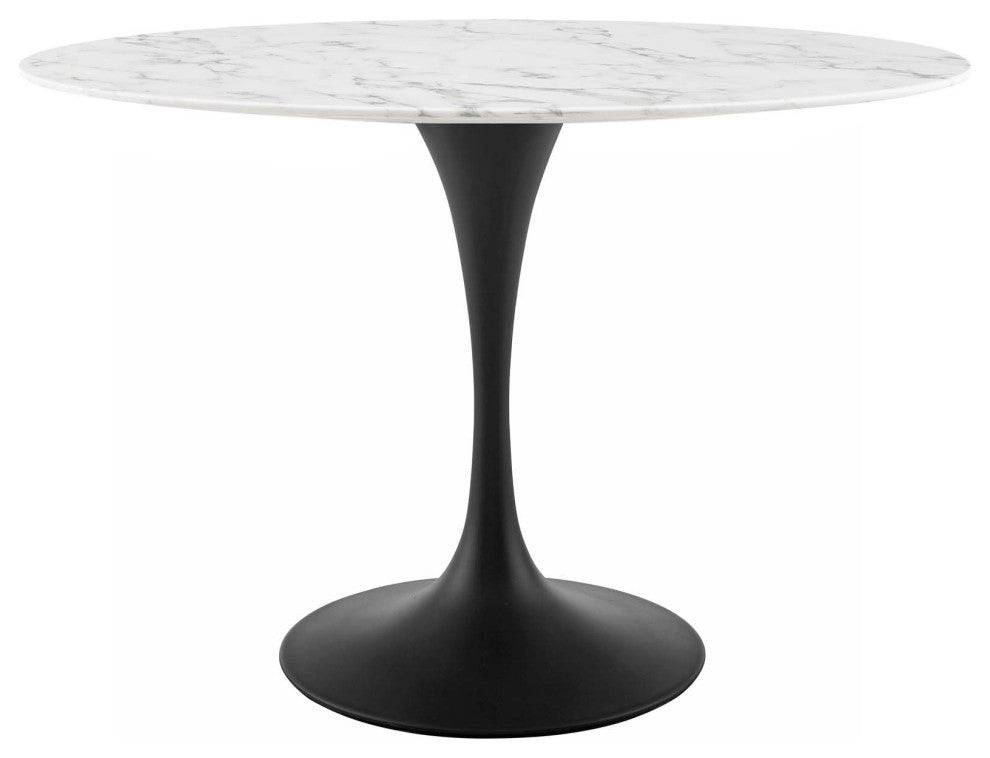 Black White Lippa 48" Oval Artificial Marble Dining Table