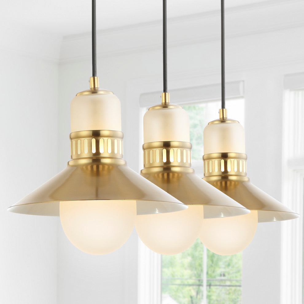 Colin 3-Light 35" Adjustable Triple LED Pendant, Brass Gold by JONATHAN Y