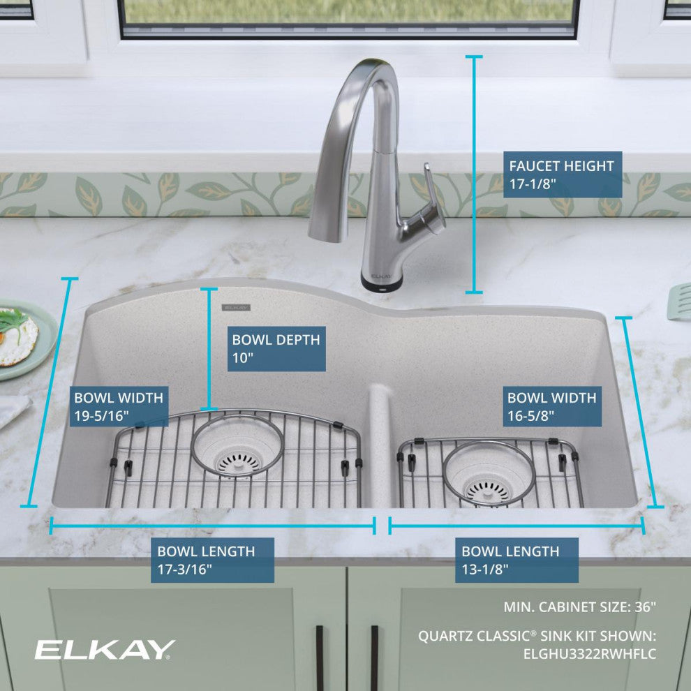 Quartz Classic 33" Undermount Sink Kit With Filtered Faucet, White