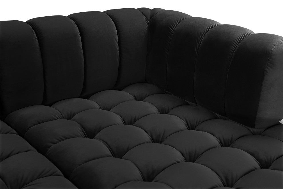 Gwen Biscuit Tufted Velvet Upholstered 3 Piece Sectional, Black
