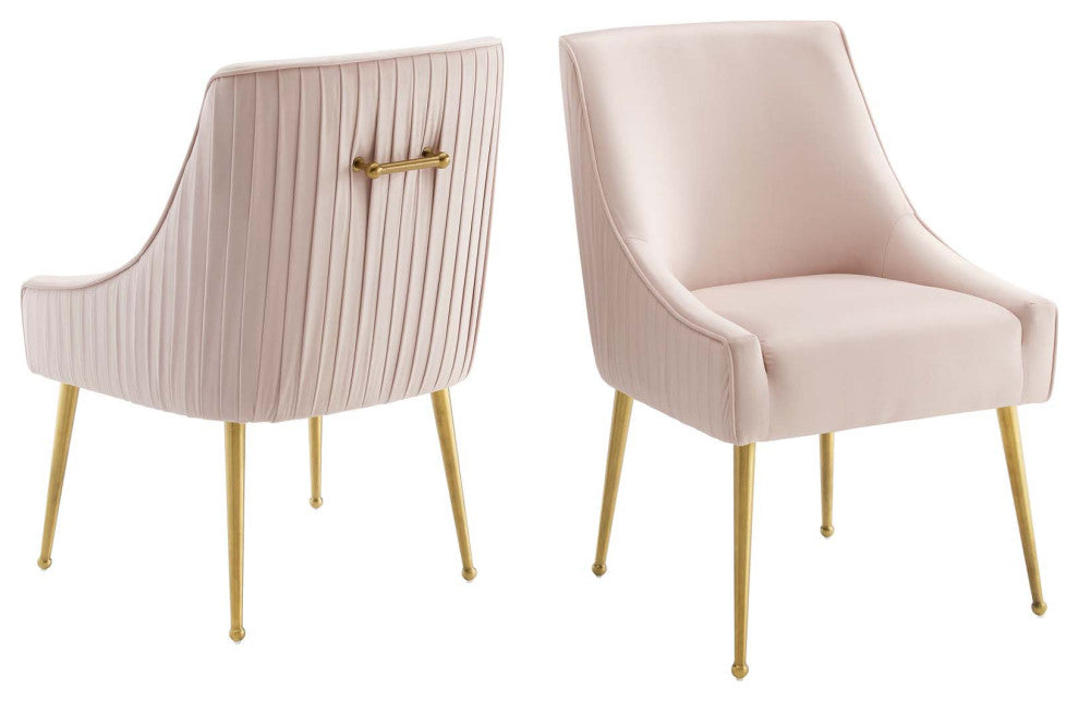 Side Dining Chair, Set of 2, Velvet, Metal, Pink, Modern, Cafe Bistro Restaurant
