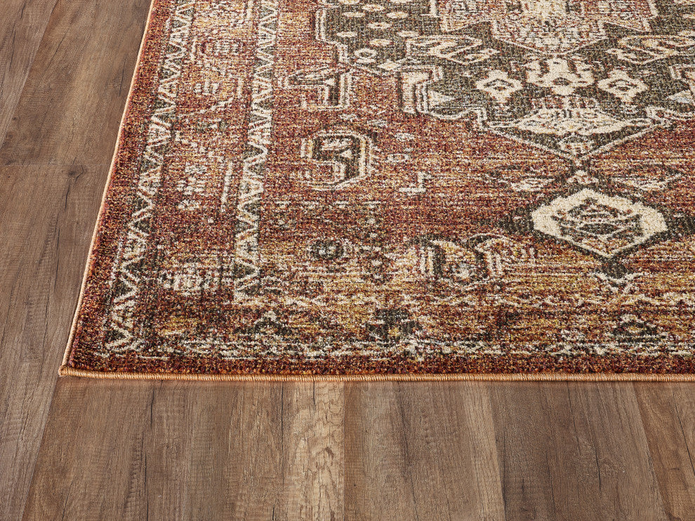Abani Mesa MES120A Orange Rust Medallion Distressed Area Rug
