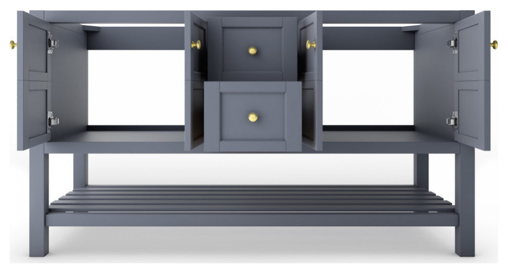 CastelloUSA Alicia 60" Freestanding Vanity, Base Only, Gray, Gold Handles
