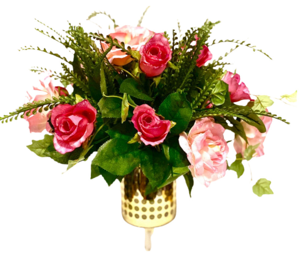 Floral Arrangement Transitional Salmon Pink Roses Centerpiece Pink 18"x 16"