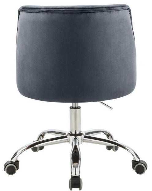 Elegant Office Chair, Velvet Seat & Buttonless Tufted Round Back, Gray/Chrome