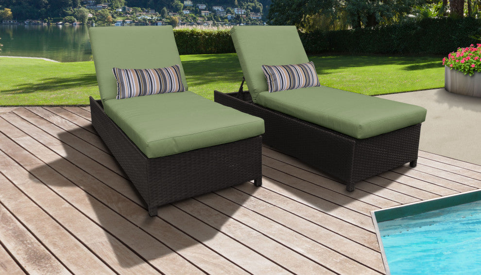 Barbados Wheeled Chaise Set of 2 Outdoor Wicker Patio Furniture in Cliantro