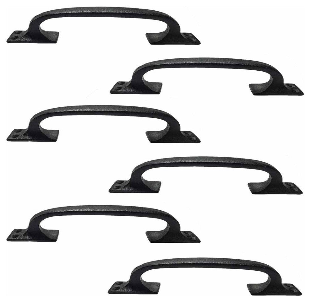 Black Wrought Iron Cabinet Handle 6" L Door Pull Handle Rust Resistant Pack of 6