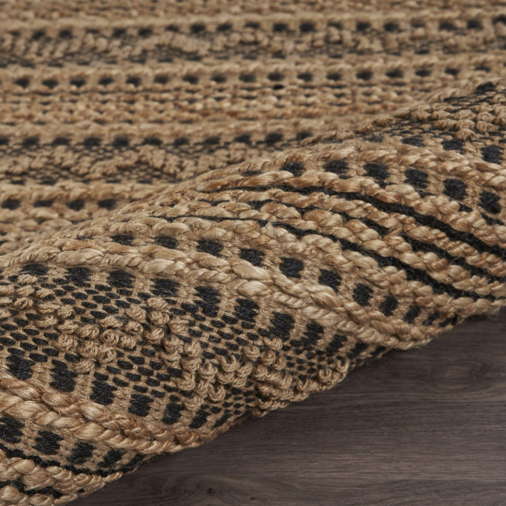 5" x 8" Tan and Black Intricate Striped Area Rug